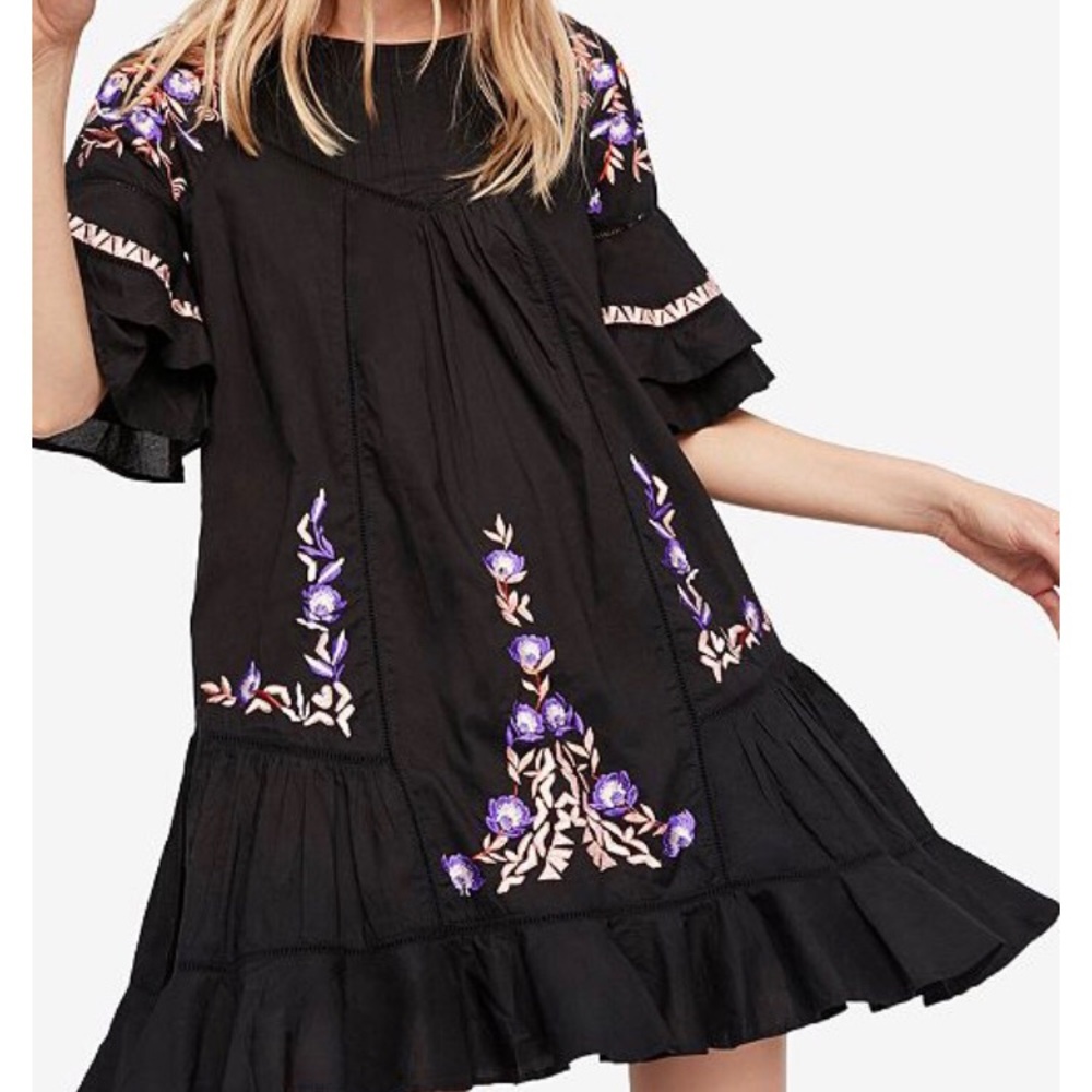 Free People black embroidered dress.